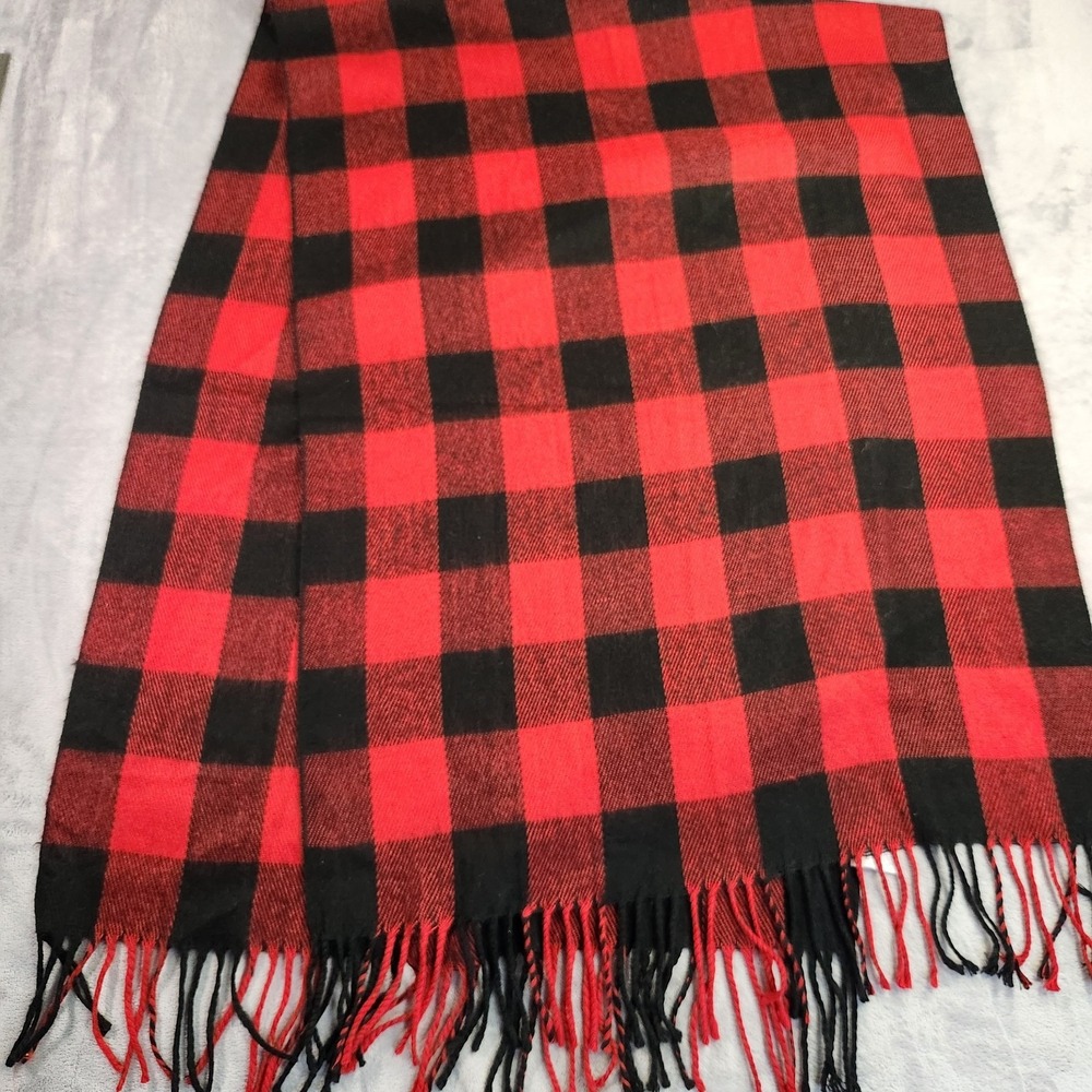 Melrose and Market Red & Black Buffalo Plaid Fringe Scarf Nordstrom 12x70